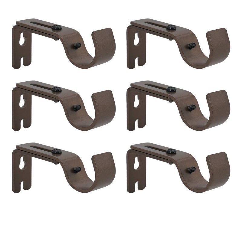 AddGrace Adjustable Curtain Rod Bracket Fits up to 1 inch Curtain Rod Sturdy Premium Brackets for Wall Set of 6 Brown - Image 1